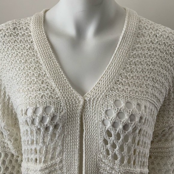 Premise Fringed Open Front Sweater Size L Ivory 3/4 Sleeve - Picture 8 of 10